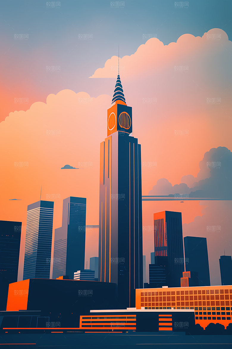 城市摩天大楼艺术插画