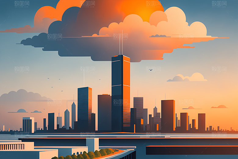城市地标大厦插画