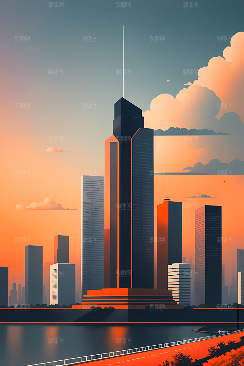 城市简约楼房插画