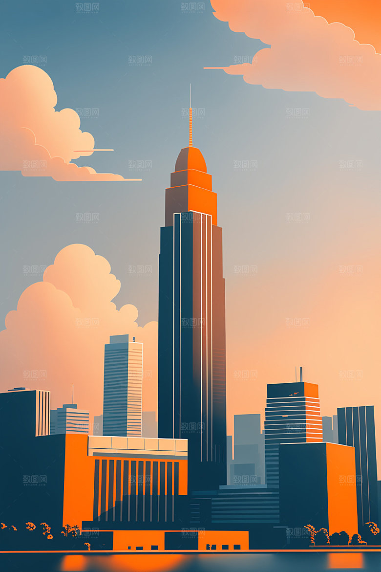 城市摩天大楼都市插画