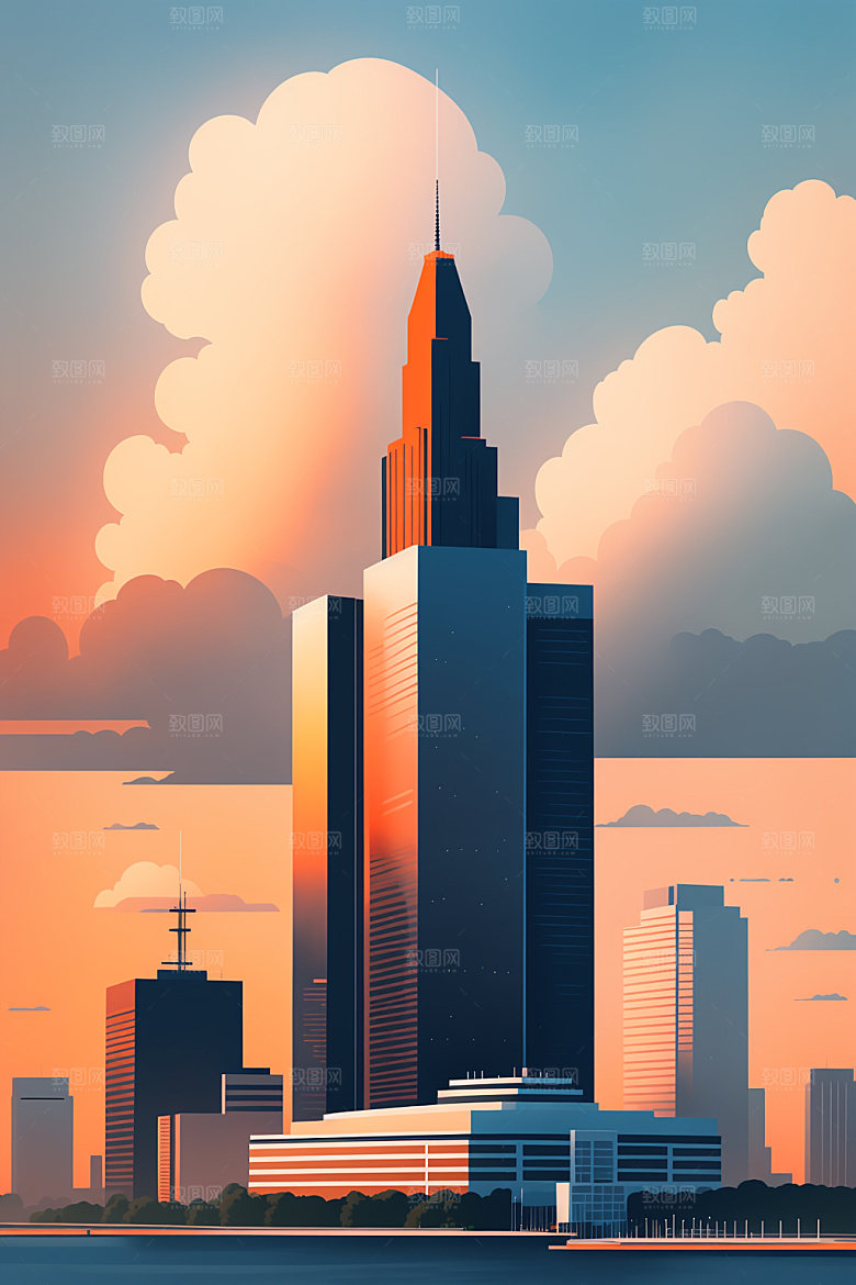 城市摩天大楼大厦插画