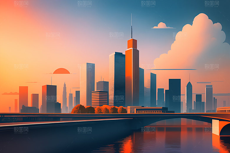 城市地标艺术插画