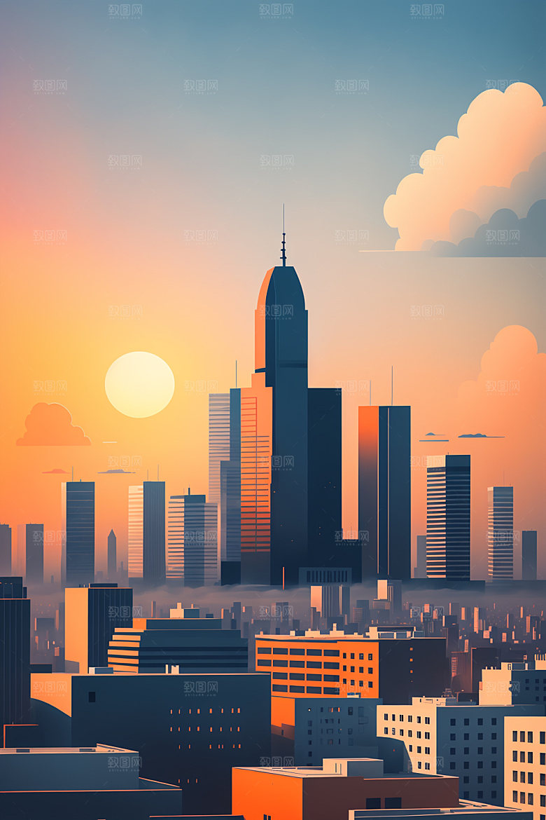 城市楼房地标插画