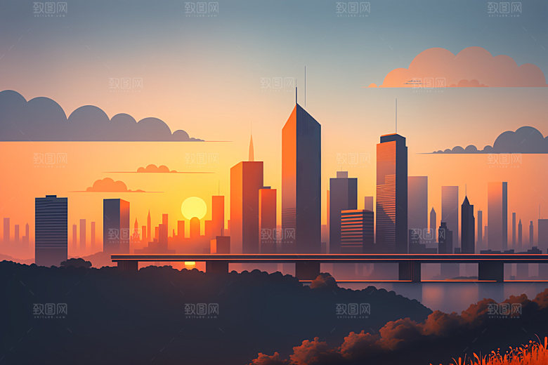 城市简约大厦插画