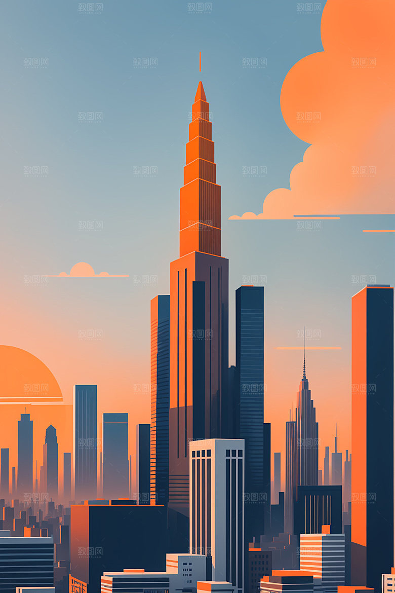 城市楼房地标插画