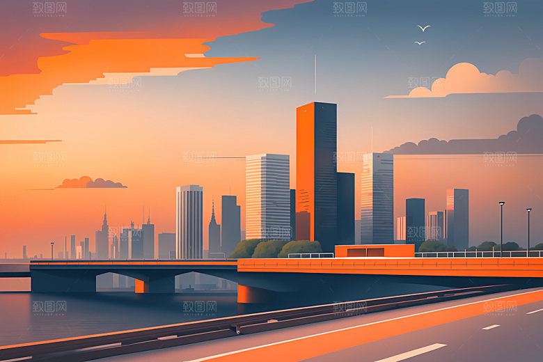 城市大厦简约插画