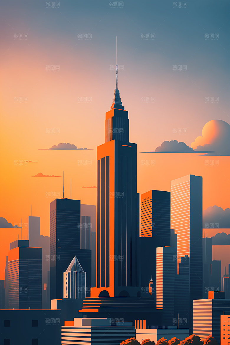 城市大厦艺术插画