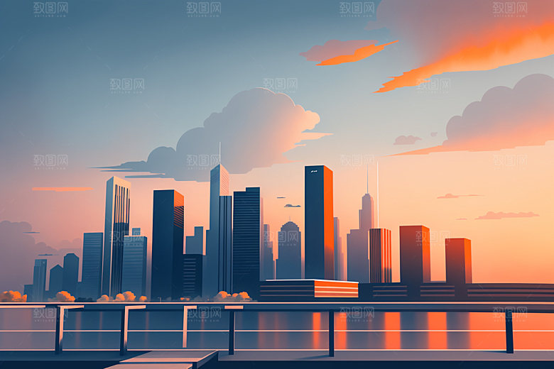 城市美式大厦插画