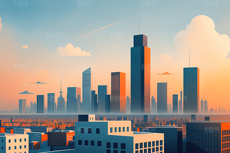 城市美式都市插画