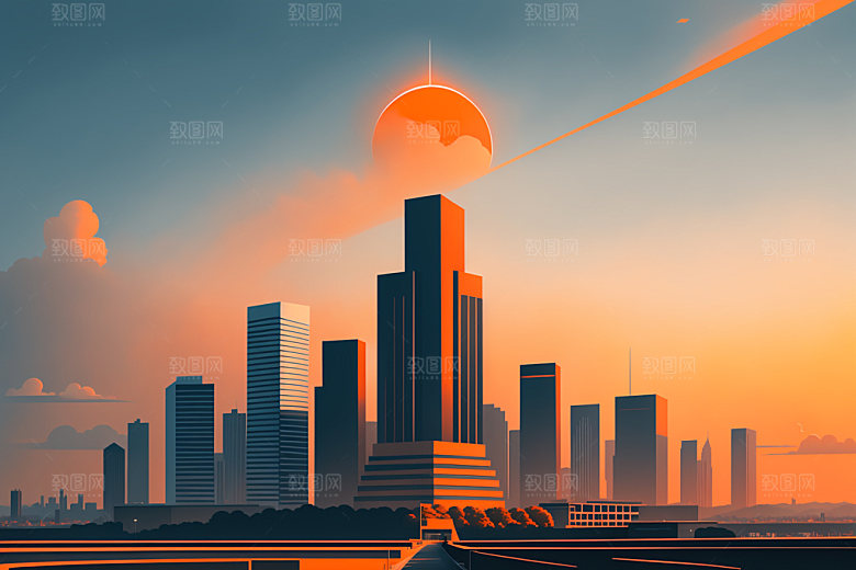 城市扁平风大厦插画