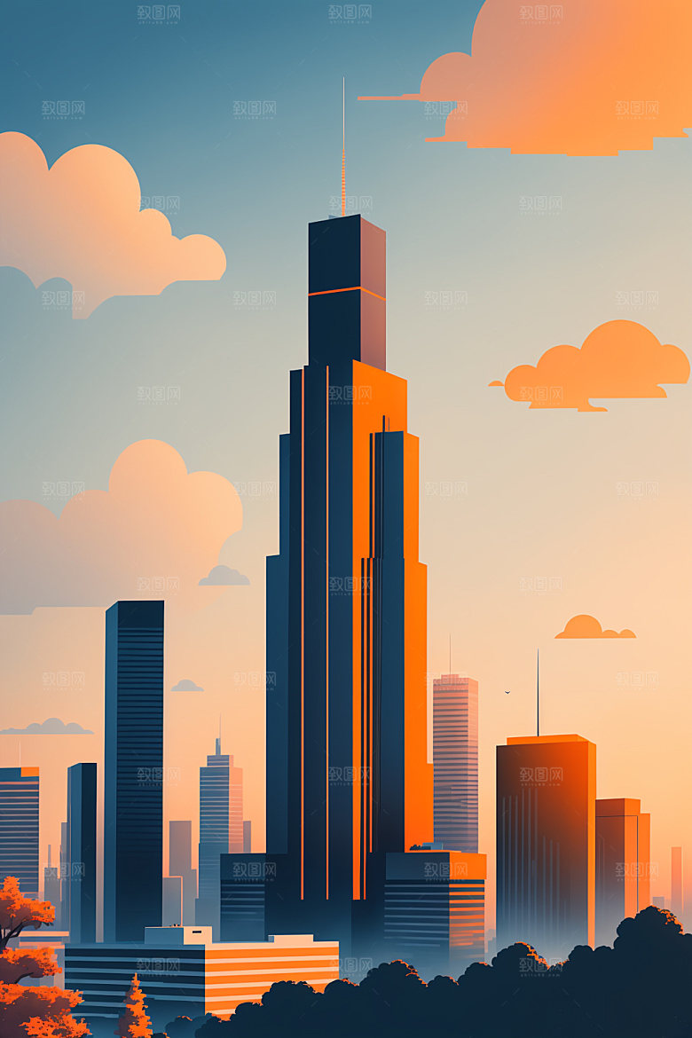 城市地标都市插画