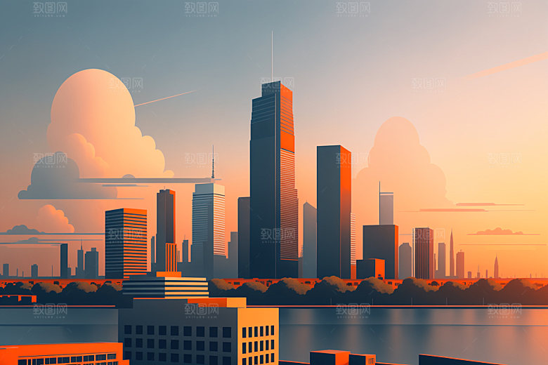 城市楼房简约插画