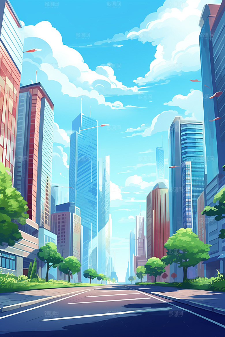 城市剪影都市倒影城市天际线插画