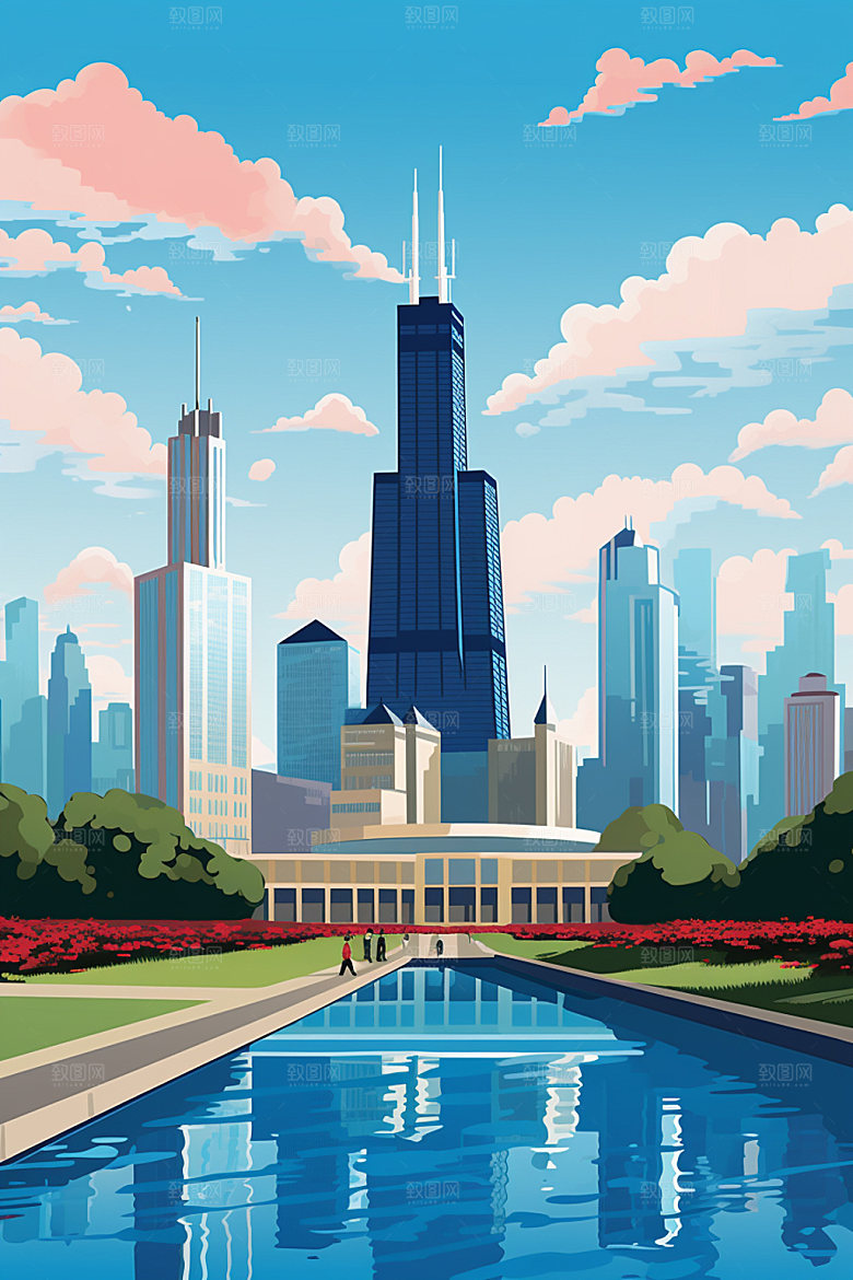 城市剪影地标高楼大厦插画
