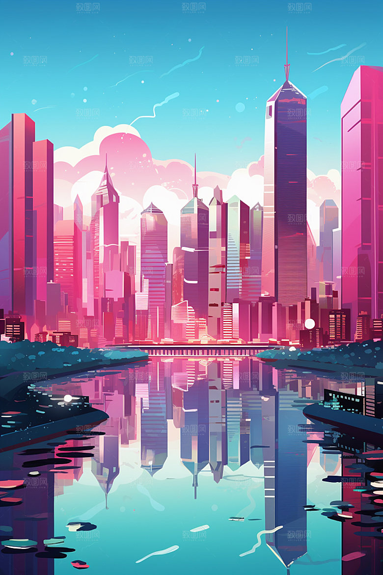 城市剪影建筑地标插画