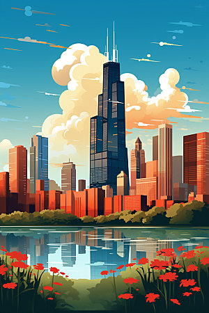城市剪影艺术风格高楼大厦插画