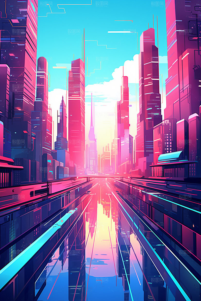 城市剪影城市天际线高楼大厦插画