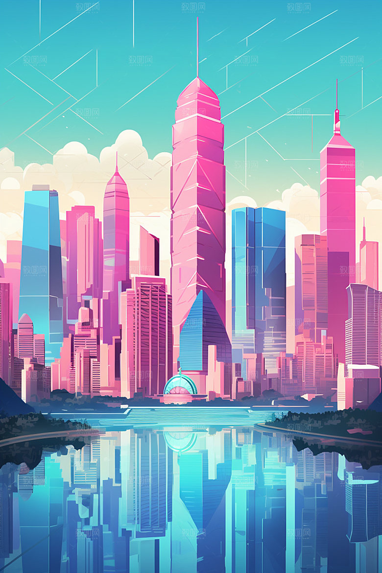 城市剪影手绘建筑插画