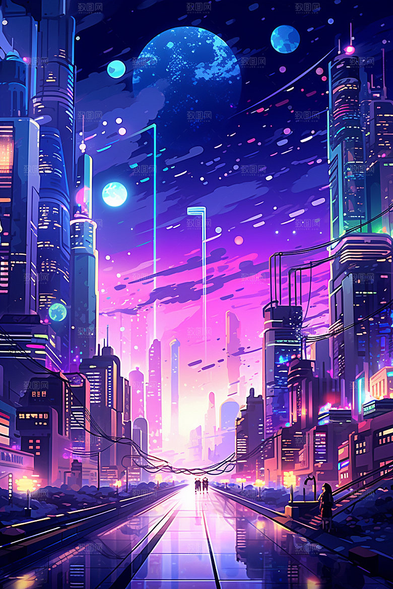 城市剪影高楼大厦艺术风格插画
