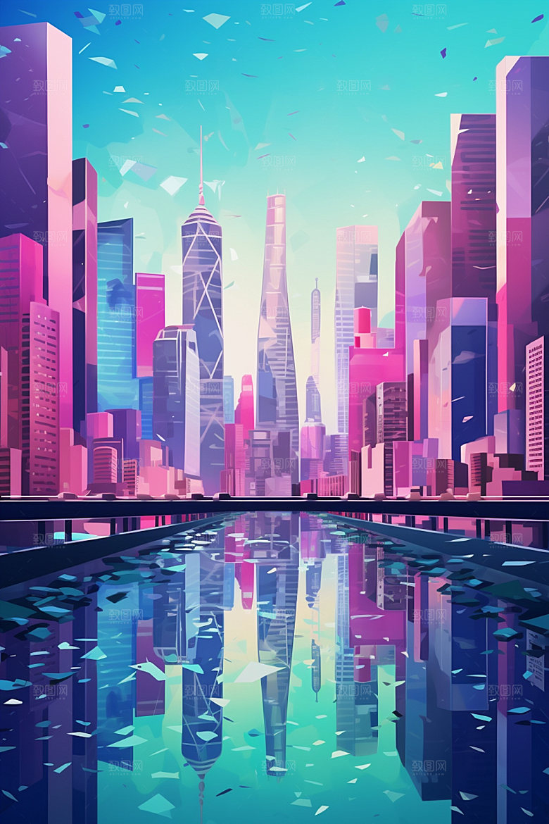 城市剪影城市天际线艺术风格插画