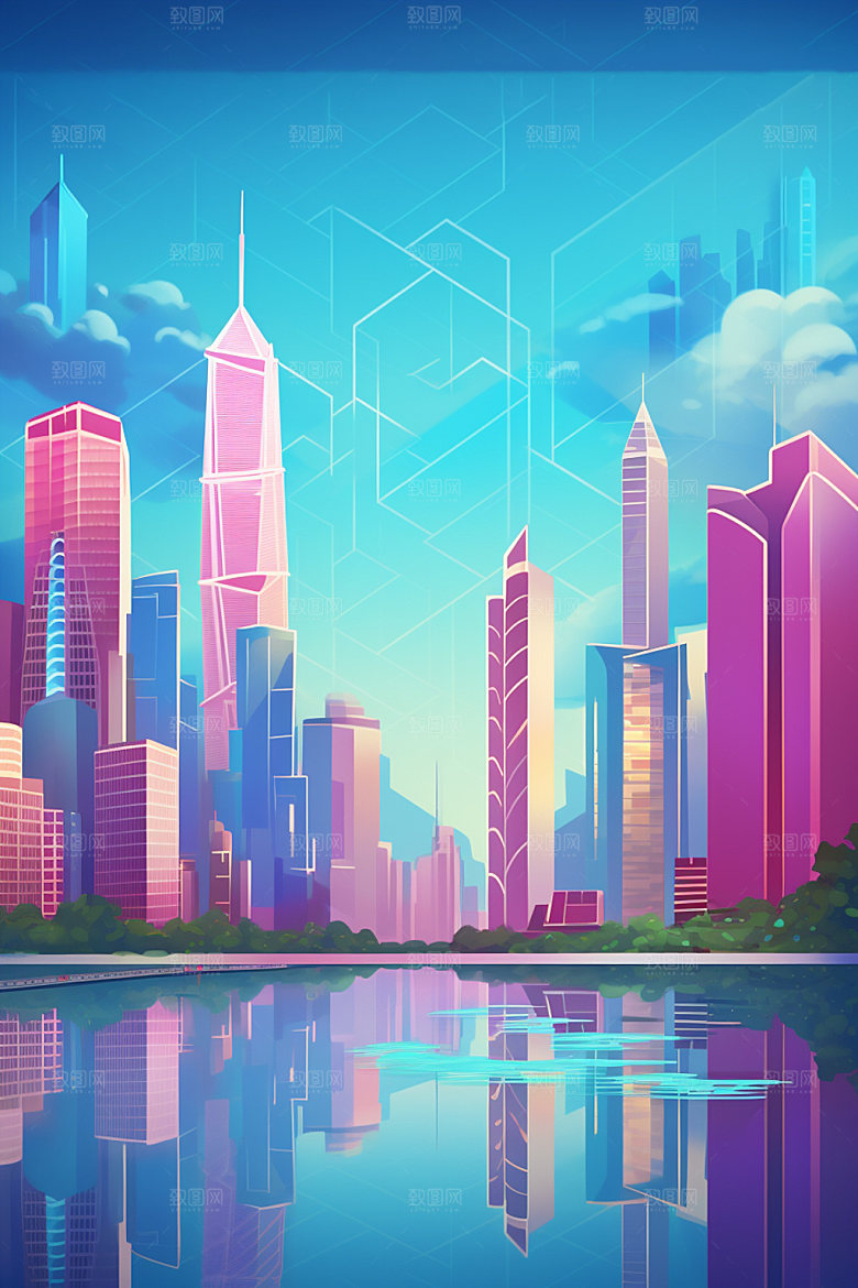 城市剪影建筑高楼大厦插画