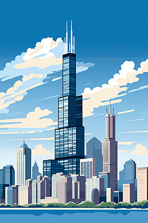 城市剪影高楼大厦艺术风格插画