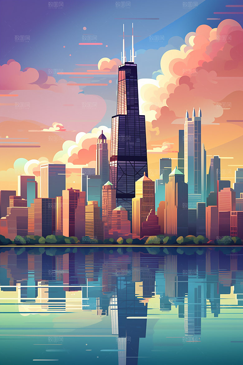 城市剪影城市天际线艺术风格插画