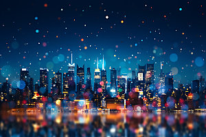 城市夜景五彩斑斓梦幻摄影图
