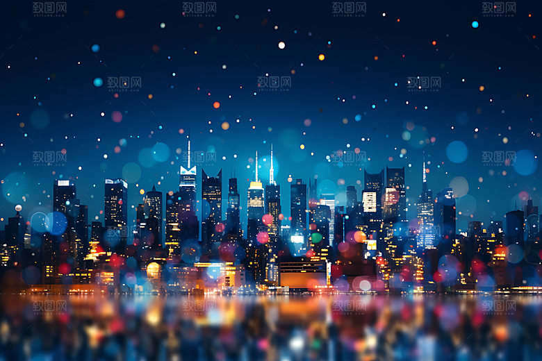 城市夜景五彩斑斓梦幻摄影图