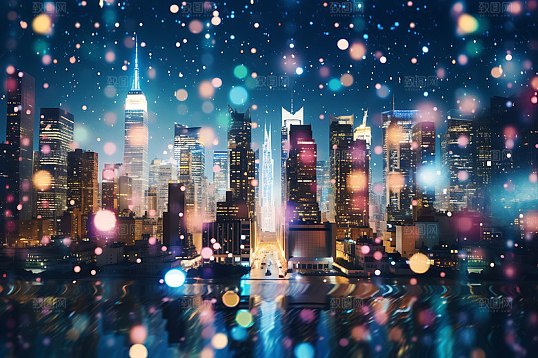 城市夜景光斑灯光摄影图