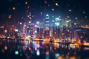 城市夜景梦幻灯光摄影图
