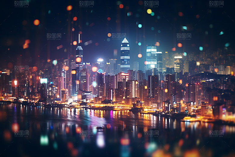 城市夜景梦幻灯光摄影图