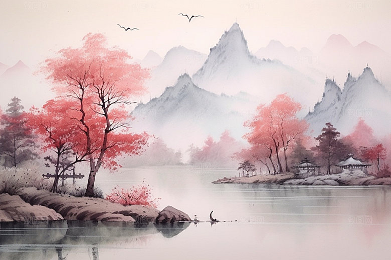 国画山水宣纸晕染背景图