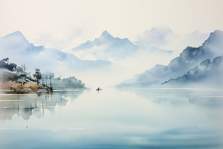 国画山水水墨中式背景图