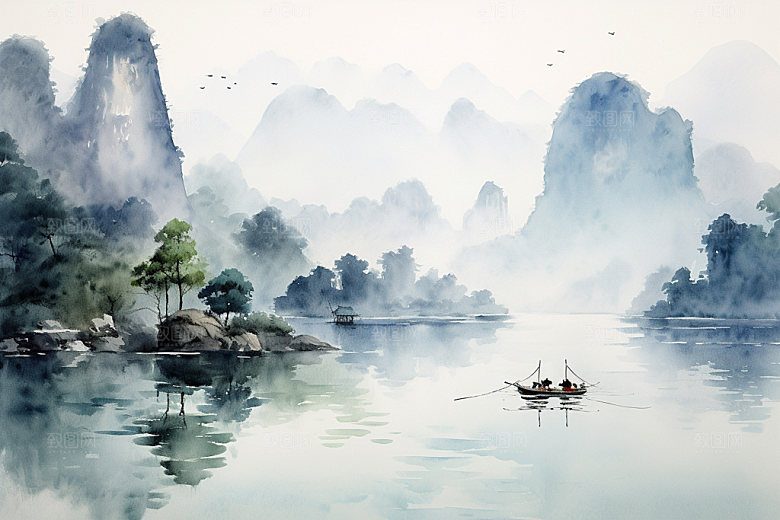 国画山水水墨重阳节背景图