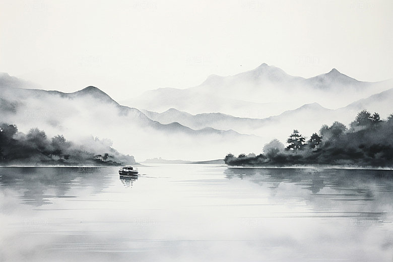 国画山水水墨风光背景图