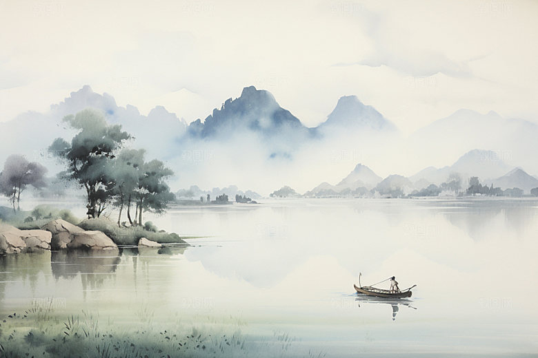 国画山水中式重阳节背景图