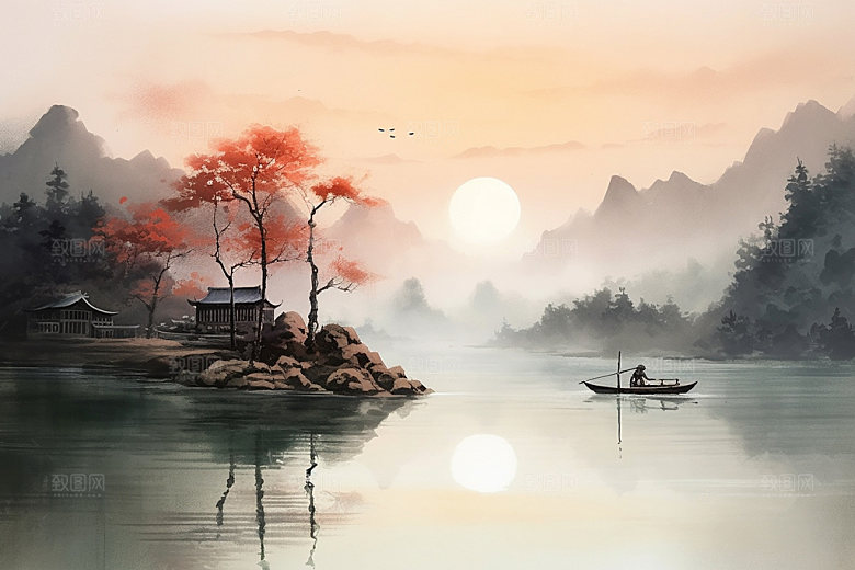 国画山水中国风晕染背景图