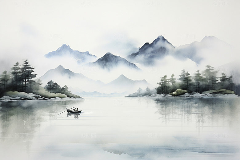 国画山水宣纸中式背景图