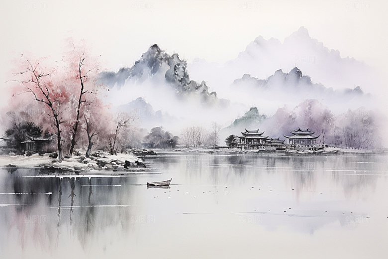 国画山水中式传统文化背景图