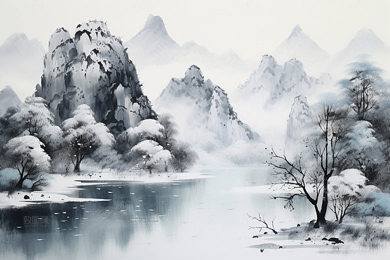 国画山水传统文化手绘背景图