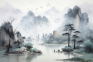 国画山水水墨中国风背景图