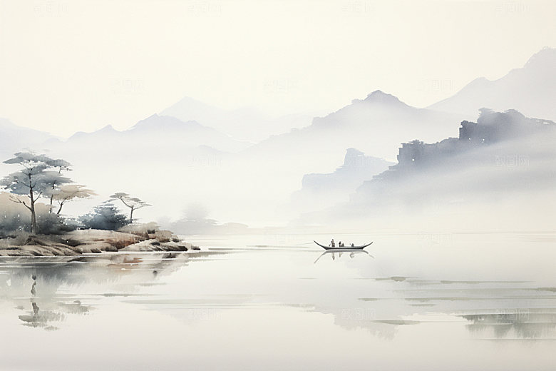 国画山水中式风光背景图