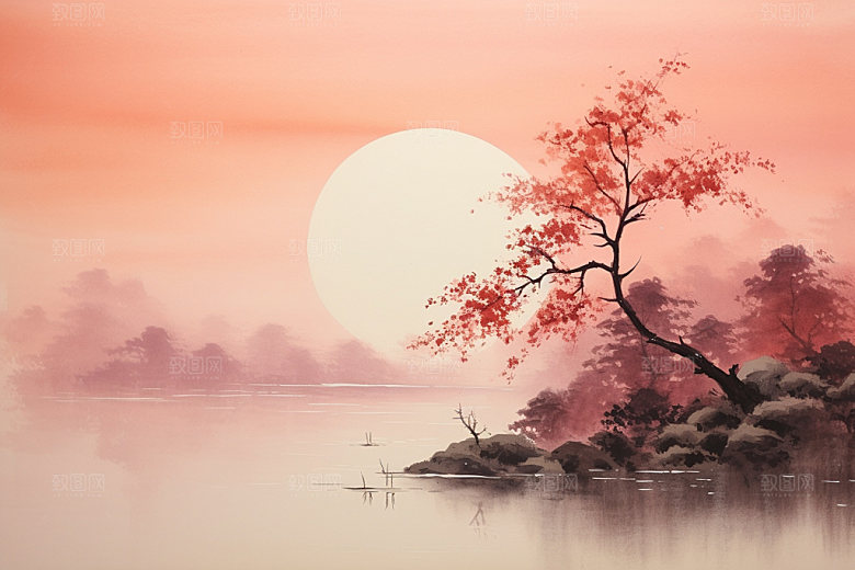 国画山水重阳节晕染背景图