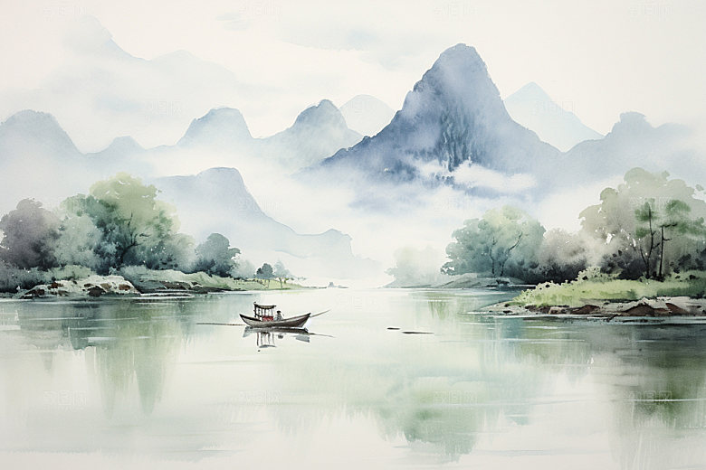 国画山水重阳节水墨背景图