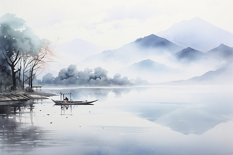 国画山水景物传统文化背景图