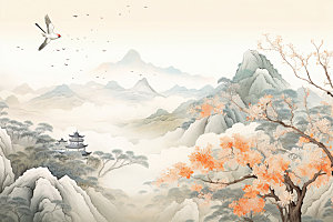 国画山水景物重阳节背景图