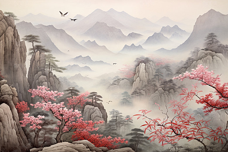 国画山水重阳节晕染背景图