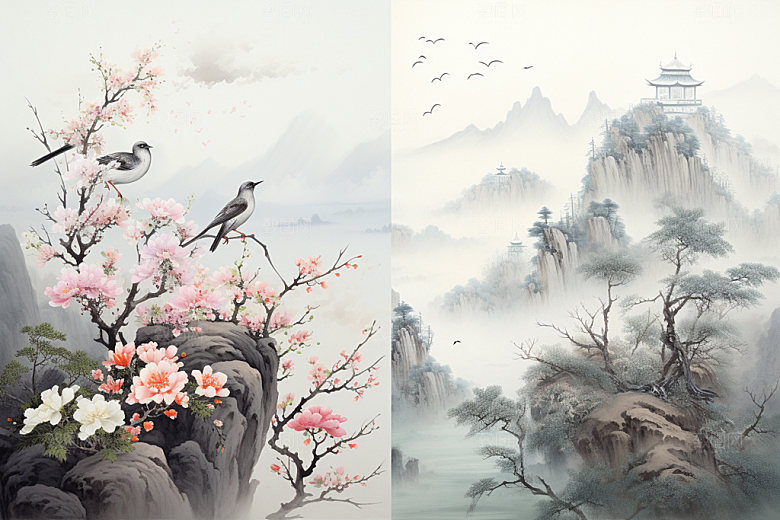 国画山水中国风风光背景图