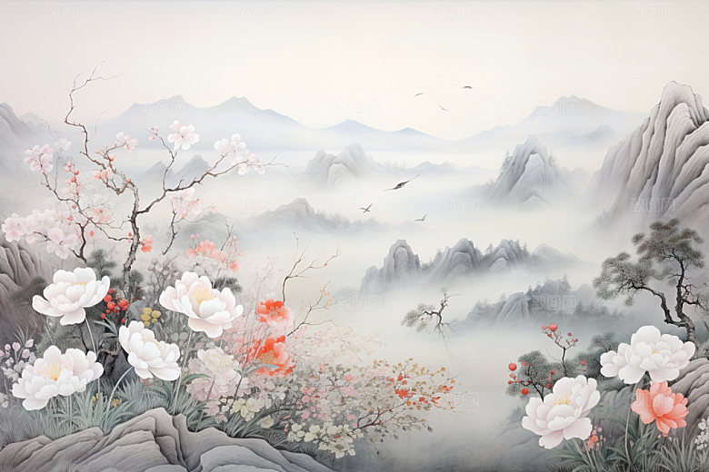 国画山水景物中式背景图